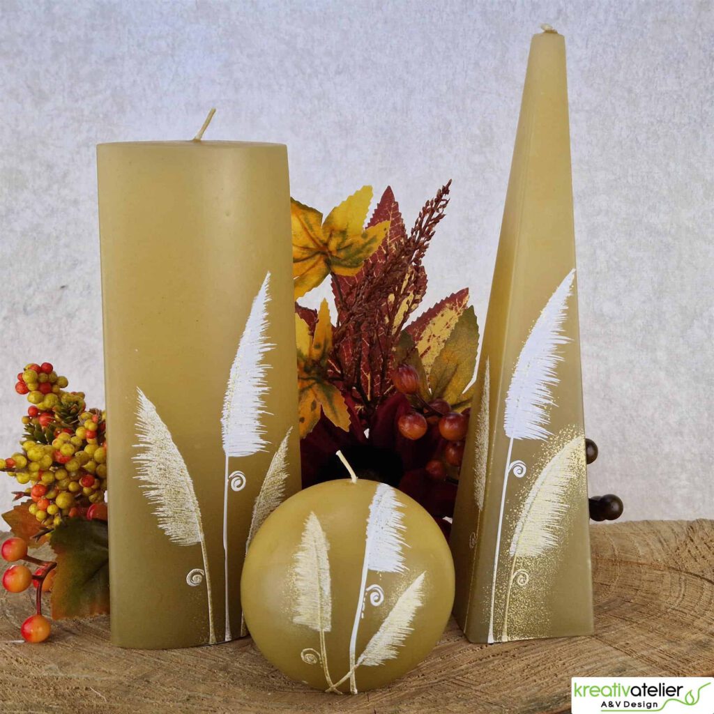 DKB1231O Olivgoldene Formkerze AuraElegance Ovales Design Edel Dekorativ 03