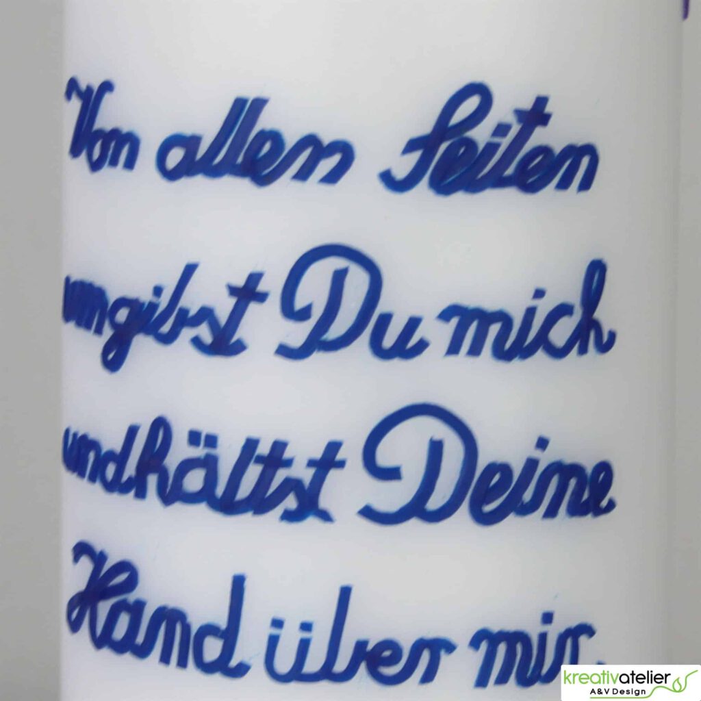 Beschriftung mit farbigen Wachsbuchstaben LH Kerzenmanufaktur