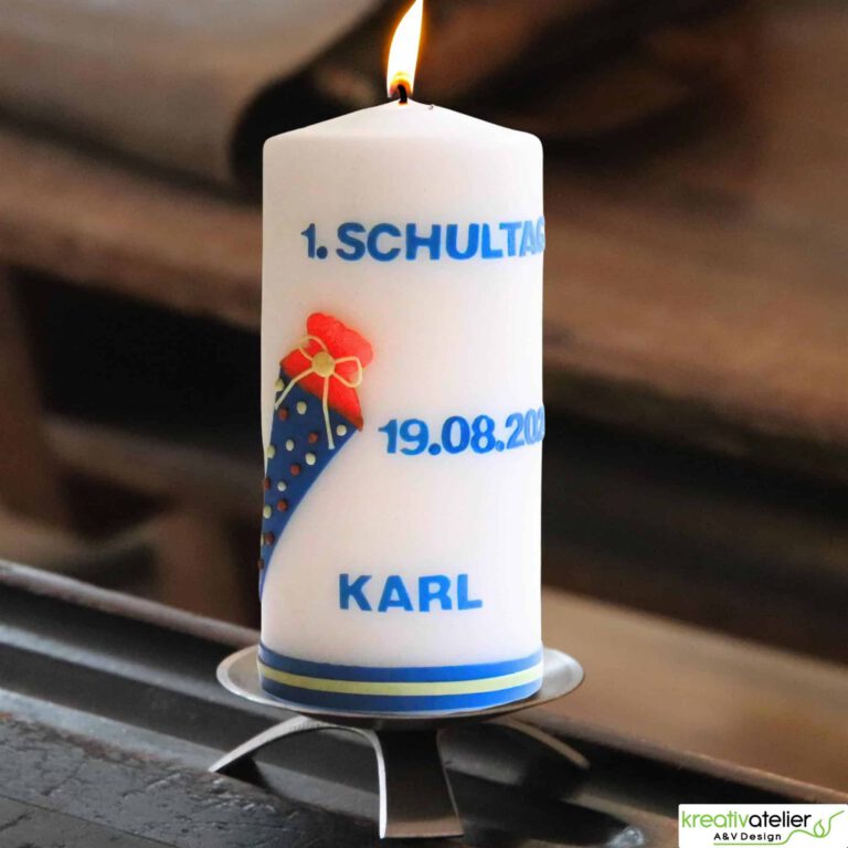 Kerze zur Einschulung mit Schultuete Zuckertuete