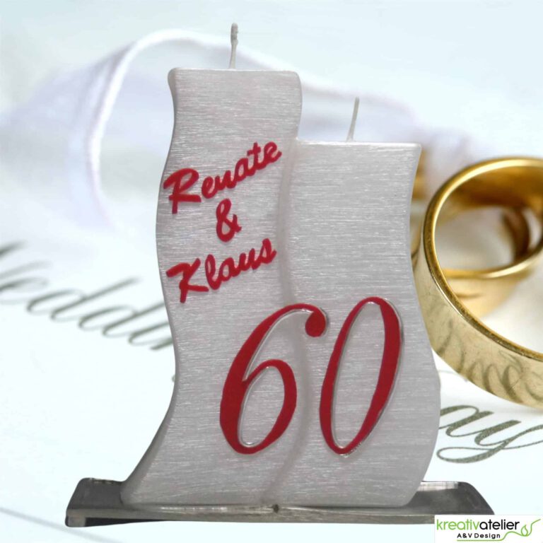 Hochzeitstagskerze Welle mit edler Perlmutt Oberflaeche und zwei Dochten
