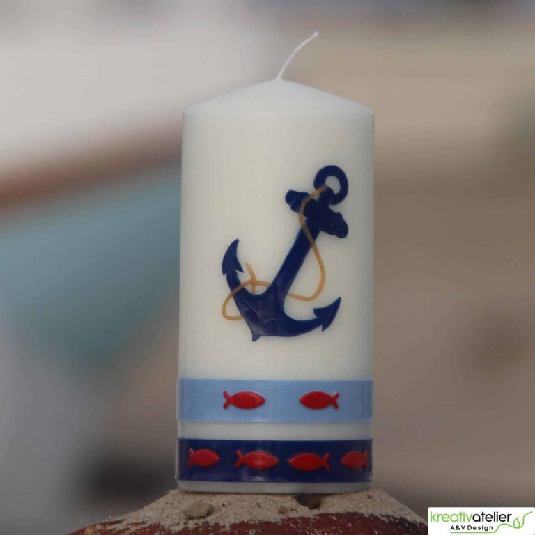 Maritime Kerze mit Anker und Fischen
