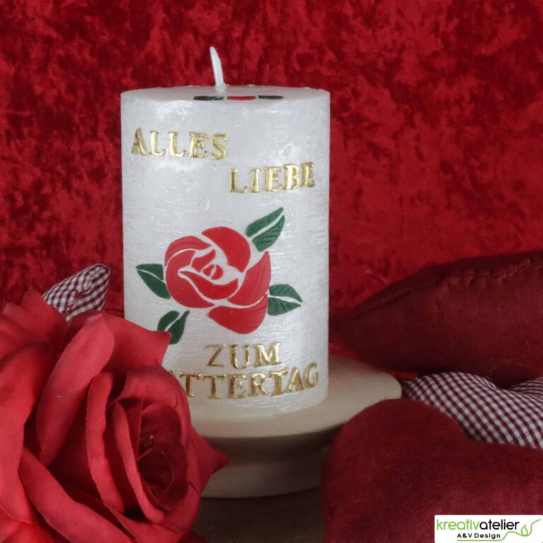 Personalisierte Muttertagskerze mit roter Rose Einzigartige Geschenkidee zum Muttertag