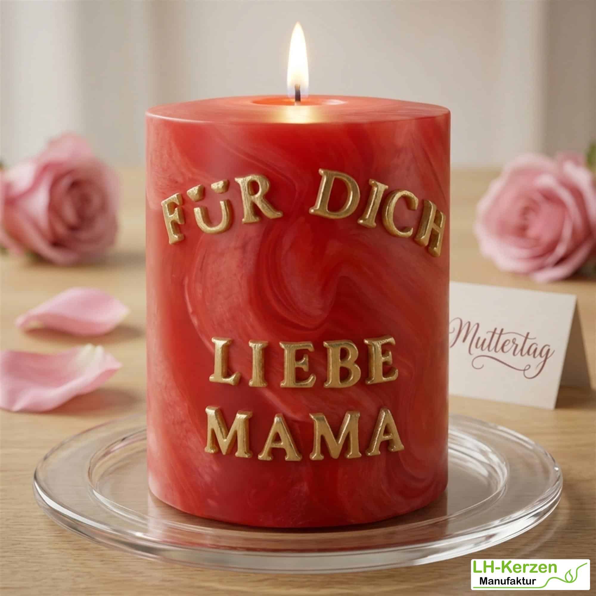 Kleines edles Muttertagsgeschenk – Bienenwachskerze „Für Dich liebe Mama“ persönlich