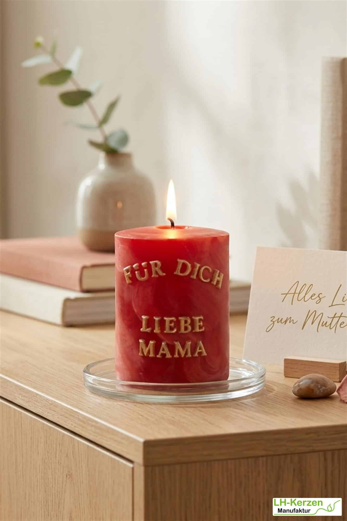 Kleines edles Muttertagsgeschenk – Bienenwachskerze „Für Dich liebe Mama“ persönlich