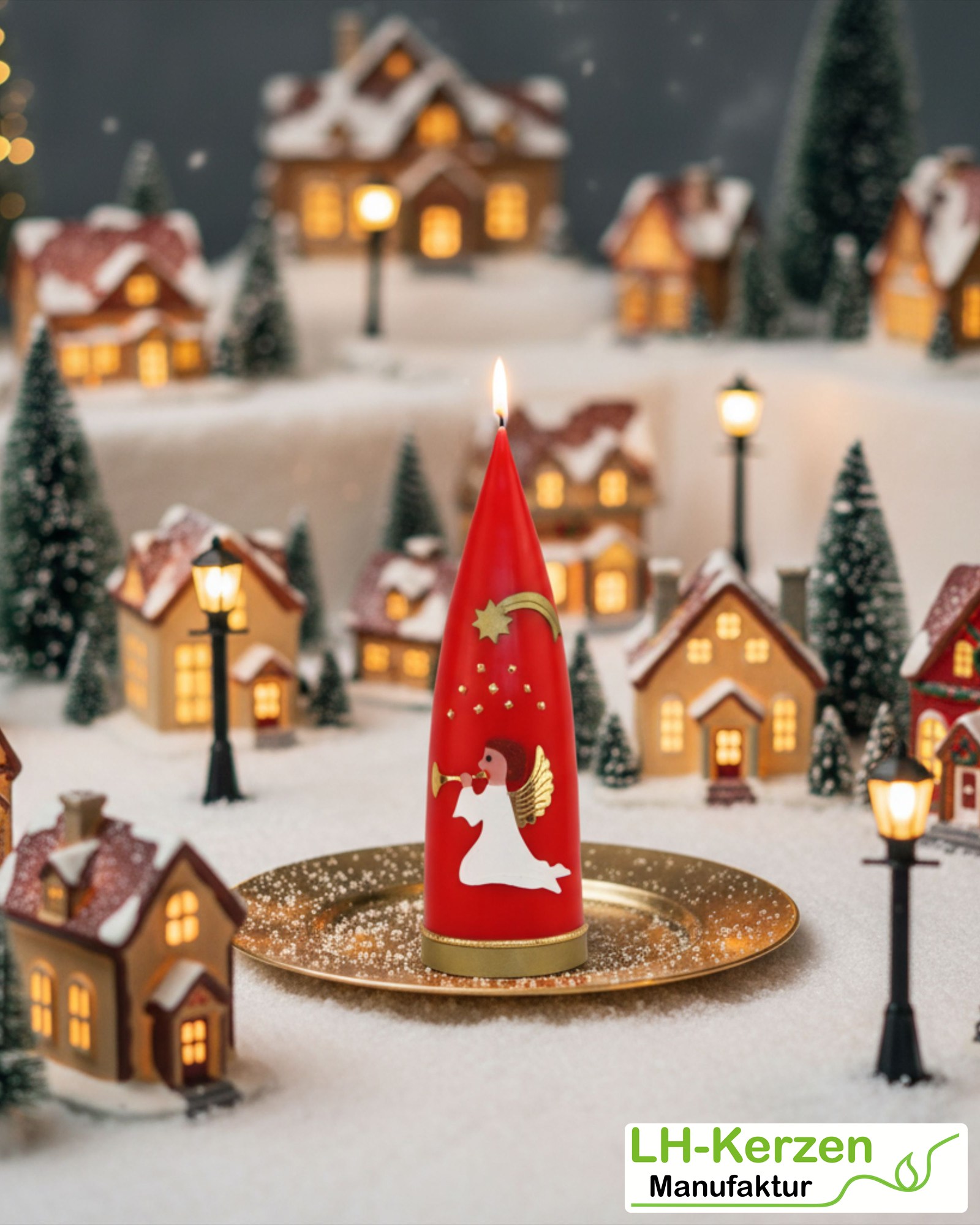 Personalisierbare rote Weihnachtskerze mit Engel und Stern –Festliche Dekoration für die Adventszeit