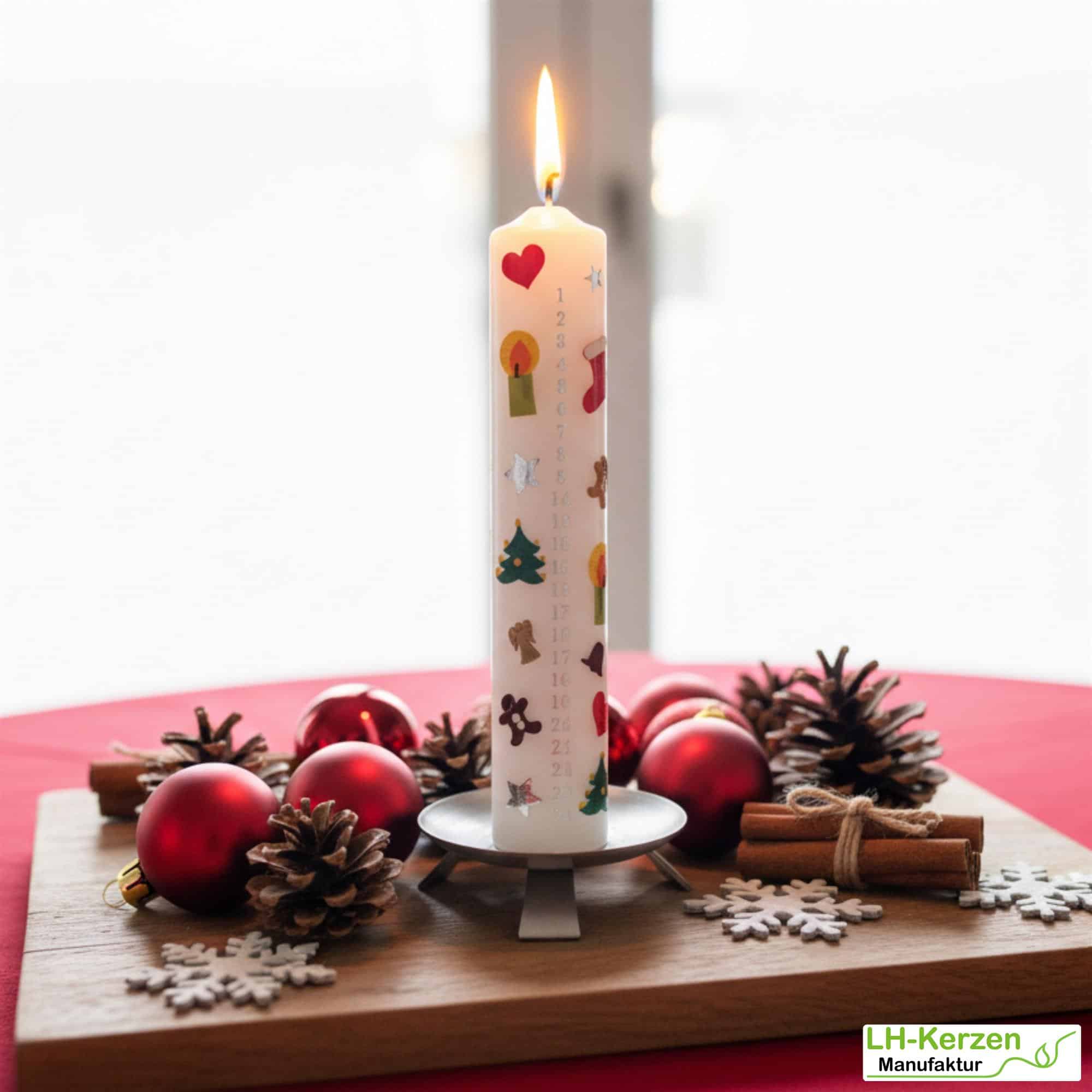 Adventskalenderkerze personalisierbar – Herz, Kerze, Stern, Weihnachtsbaum, Engel, Lebkuchenmann