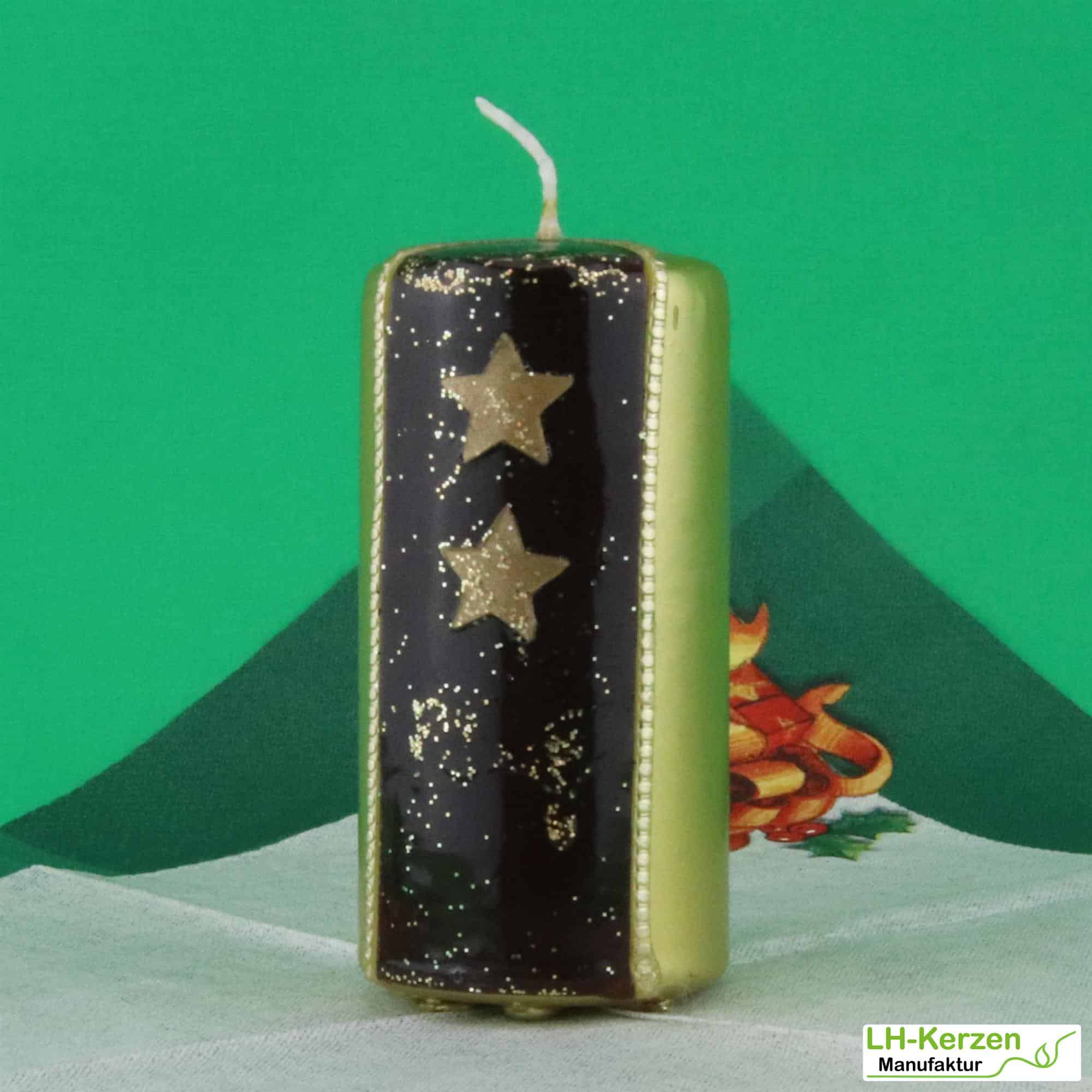 WK5111_kleine goldene Weihnachtskerze braun verziert mit Sternen