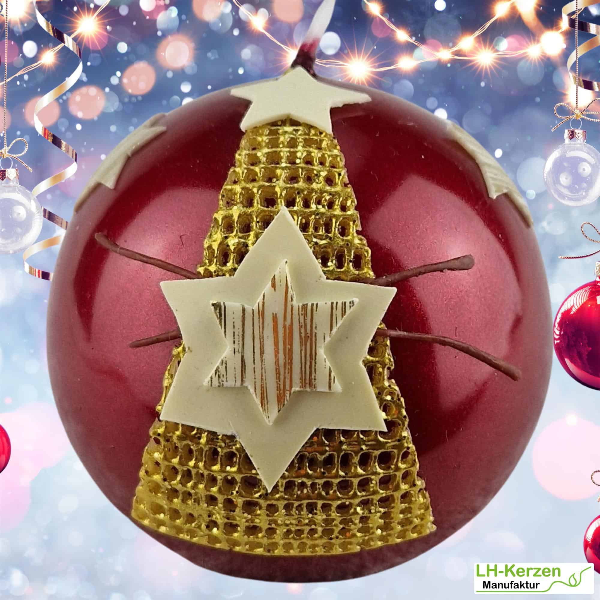 Stella Luxor – Exklusive Weihnachtskugelkerze in Rot mit Goldenen Sternen