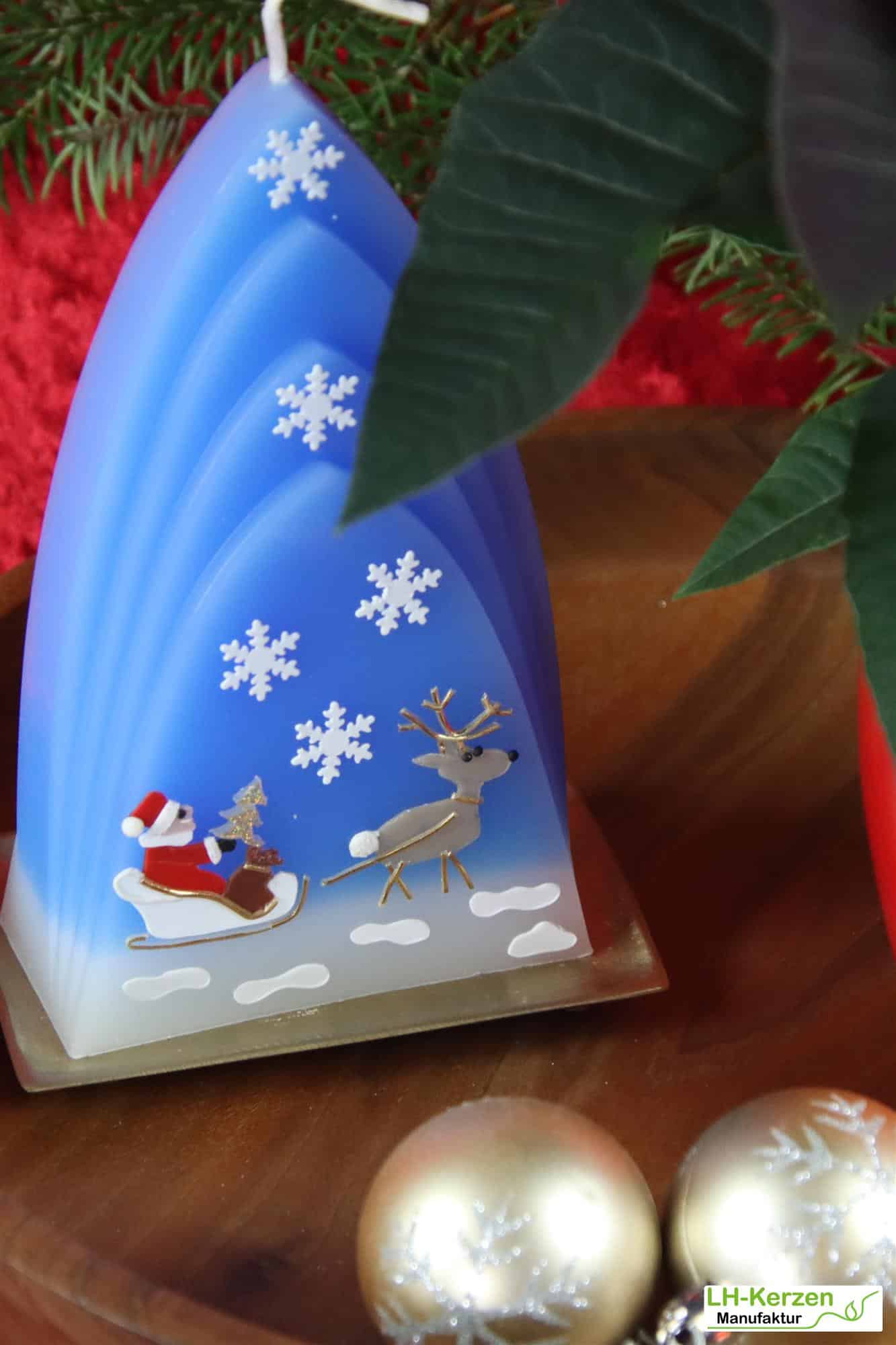 Weihnachtskerze personalisierbar – Kuppelmotiv-Kerze mit Rentier, handgegossen, ideales Geschenk