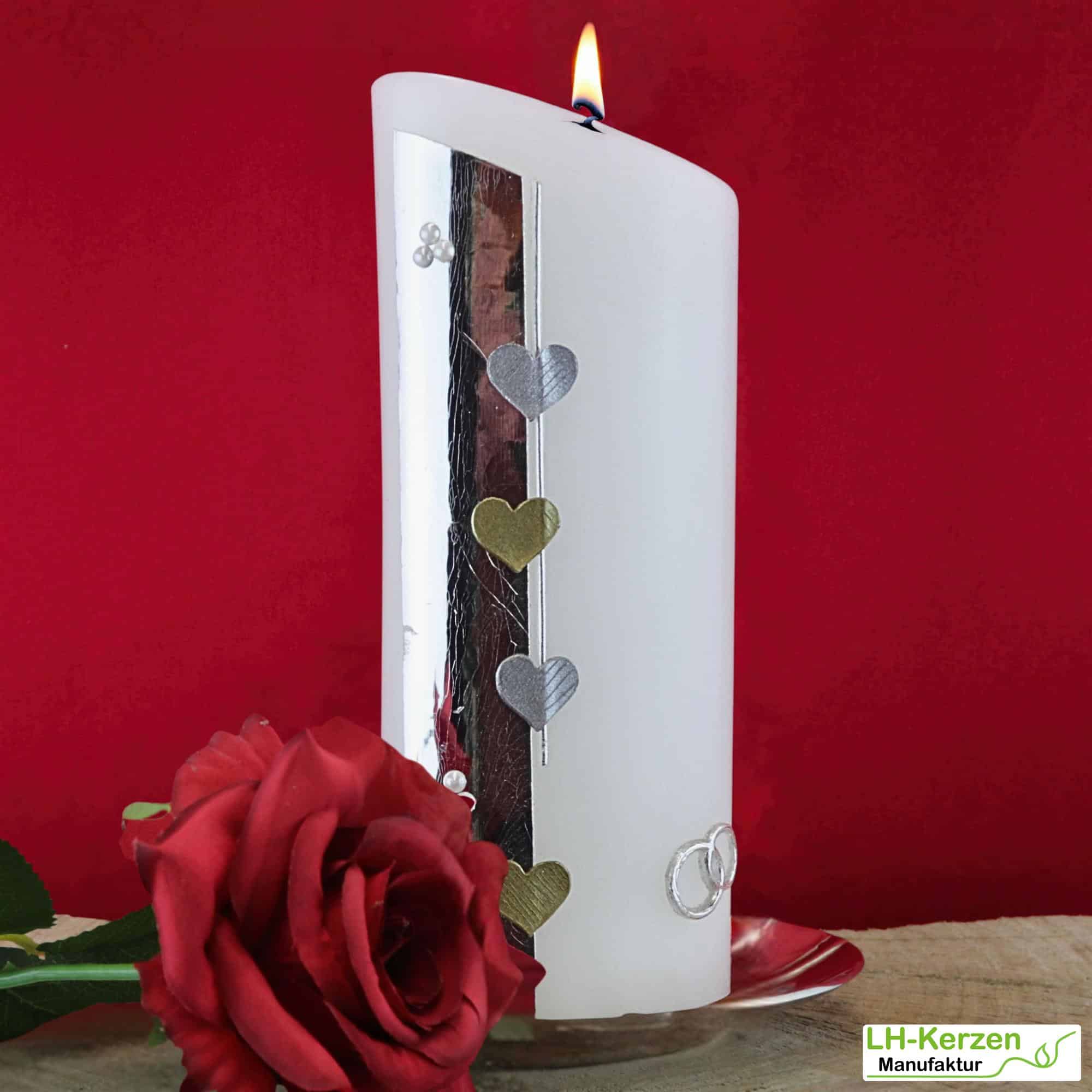 Hochzeitskerze modern - ovale Formenkerze, silber-gold verziert
