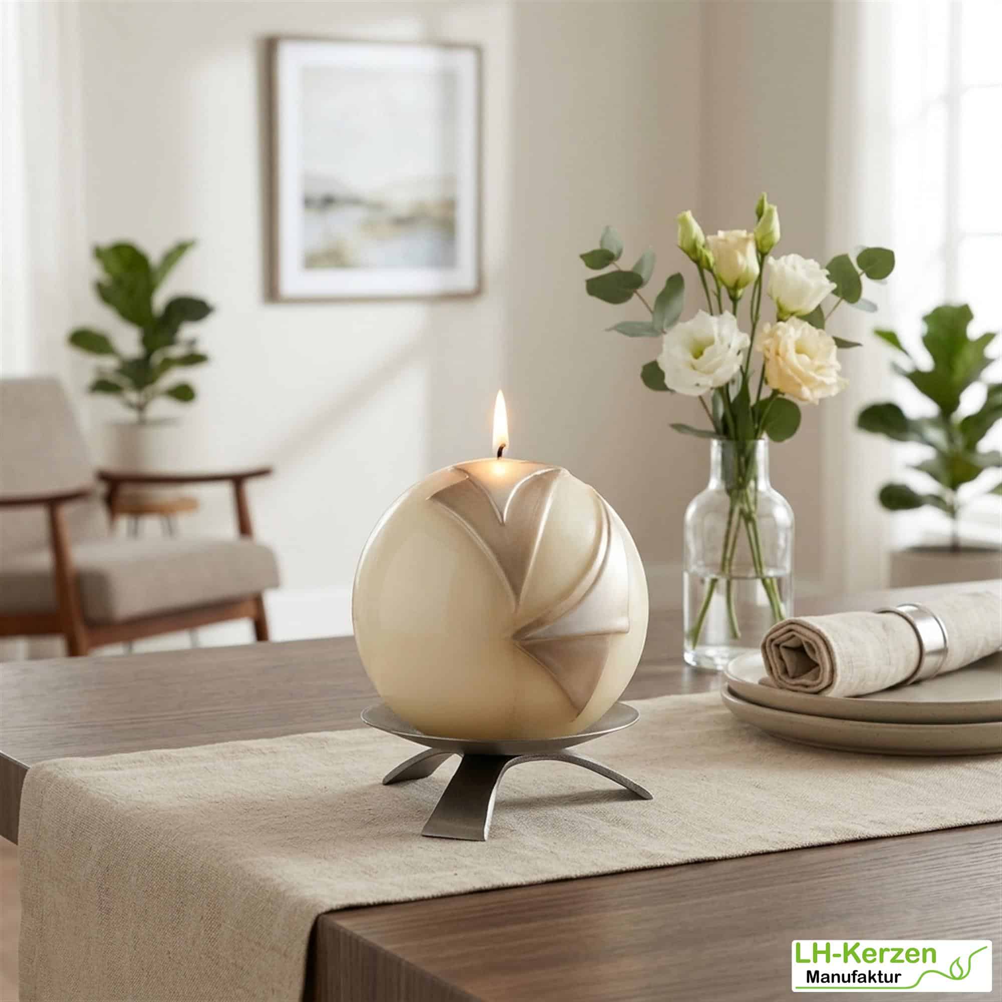 Kugelkerze „Aurelia“ in Cashmere – elegante Designkerze mit skulpturaler Form