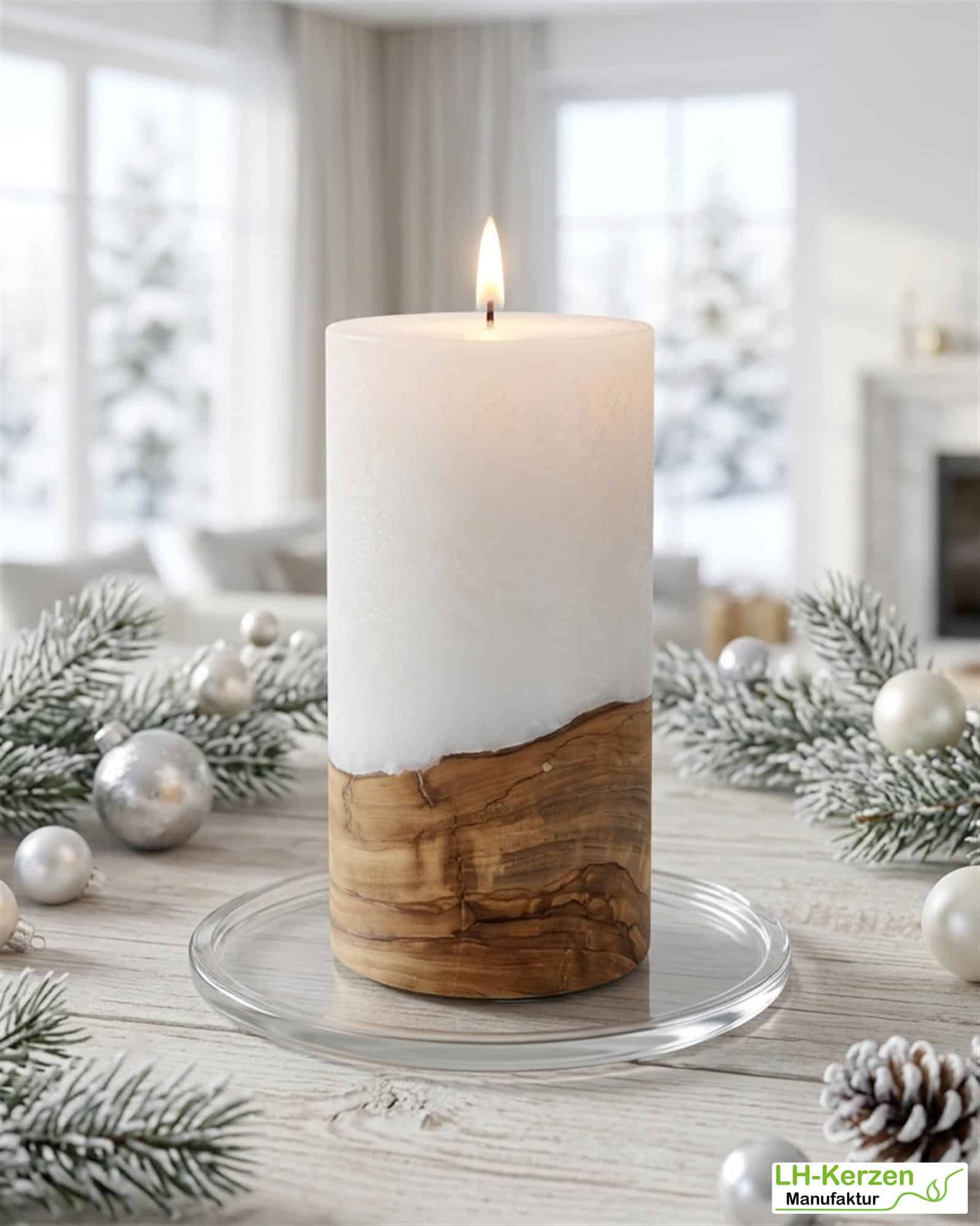 Kerze mit Holzelement 80x200 mit Teelicht – Nachhaltige Holzkerze für stilvolle Dekorationen