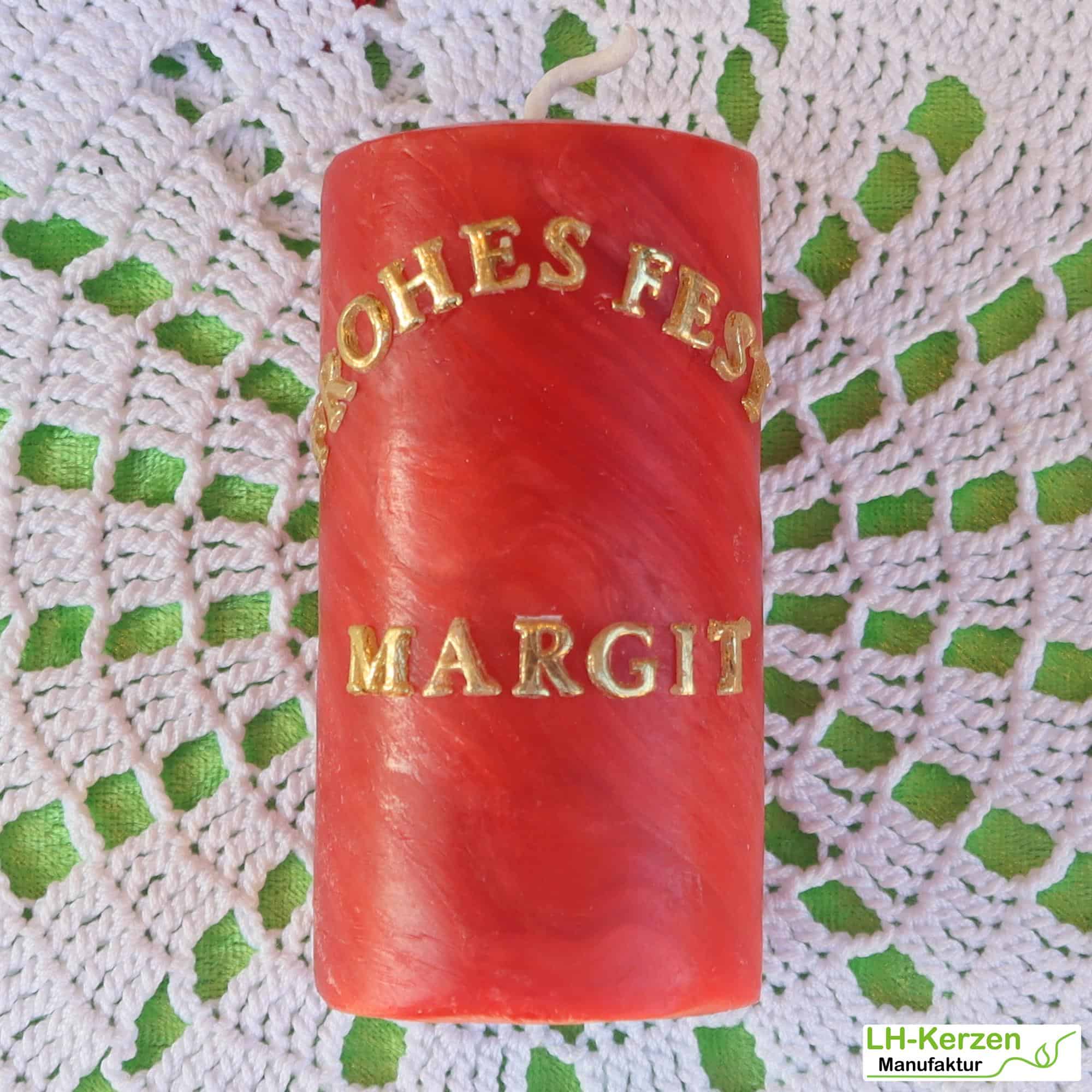 Rote Bienenwachskerze mit einzigartiger marmorierter Oberfläche, 25%, 100x50, lebhaft & individuell