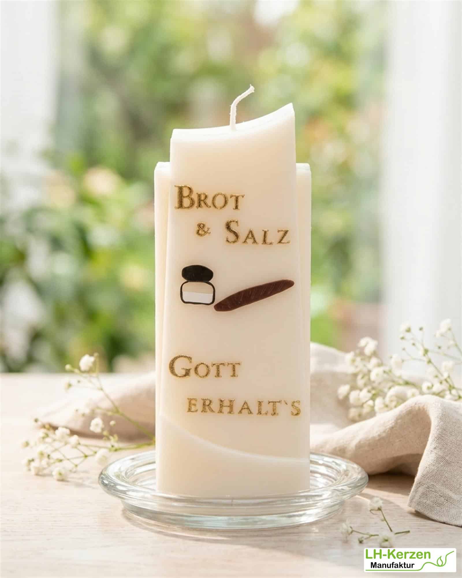 Kerze „Brot und Salz …“ zum Einzug – Formkerze aus Rapswachs