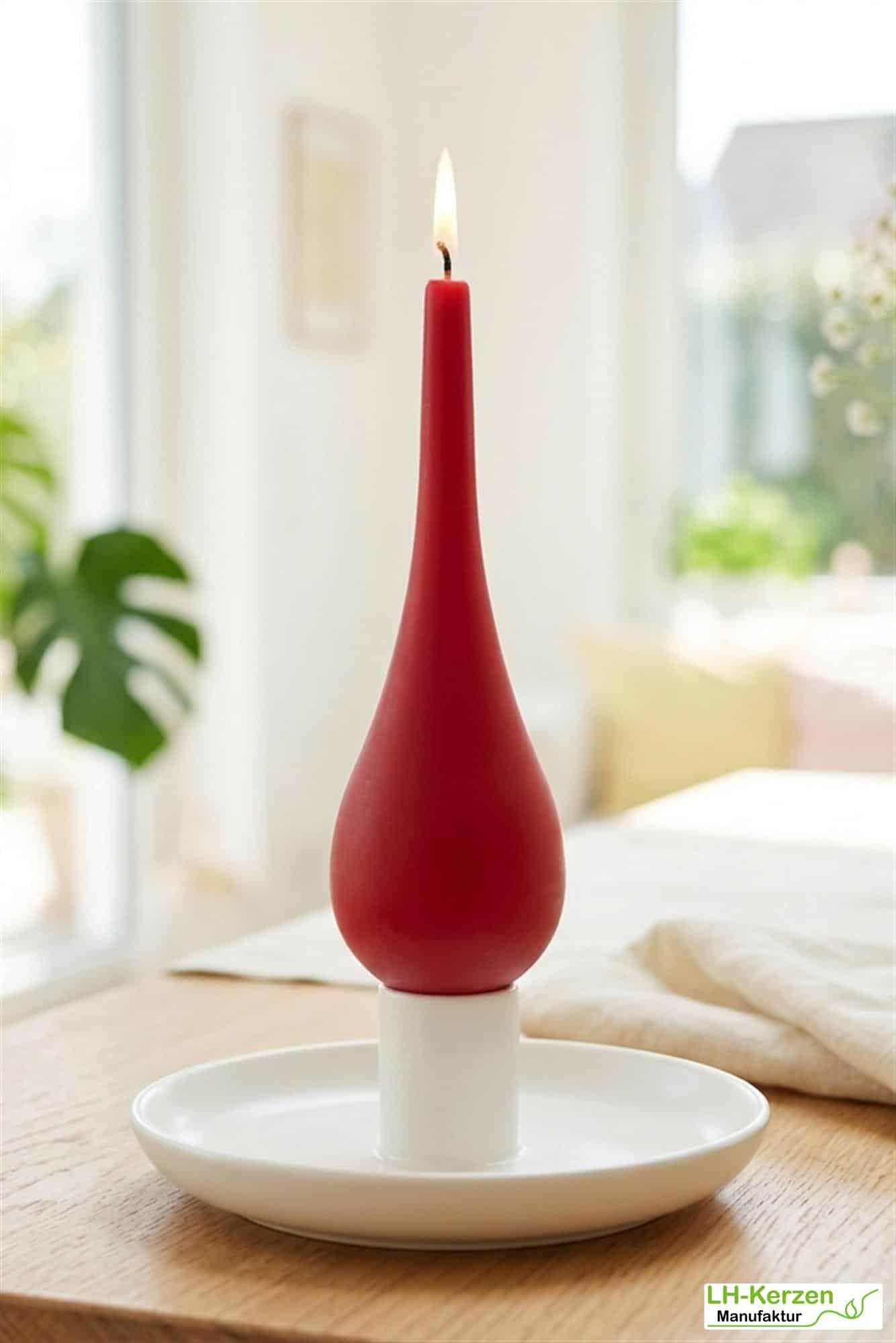 Rubinrote Tropfenkerze – stilvolle Kerzendeko für Advent, Weihnachten & Herbst