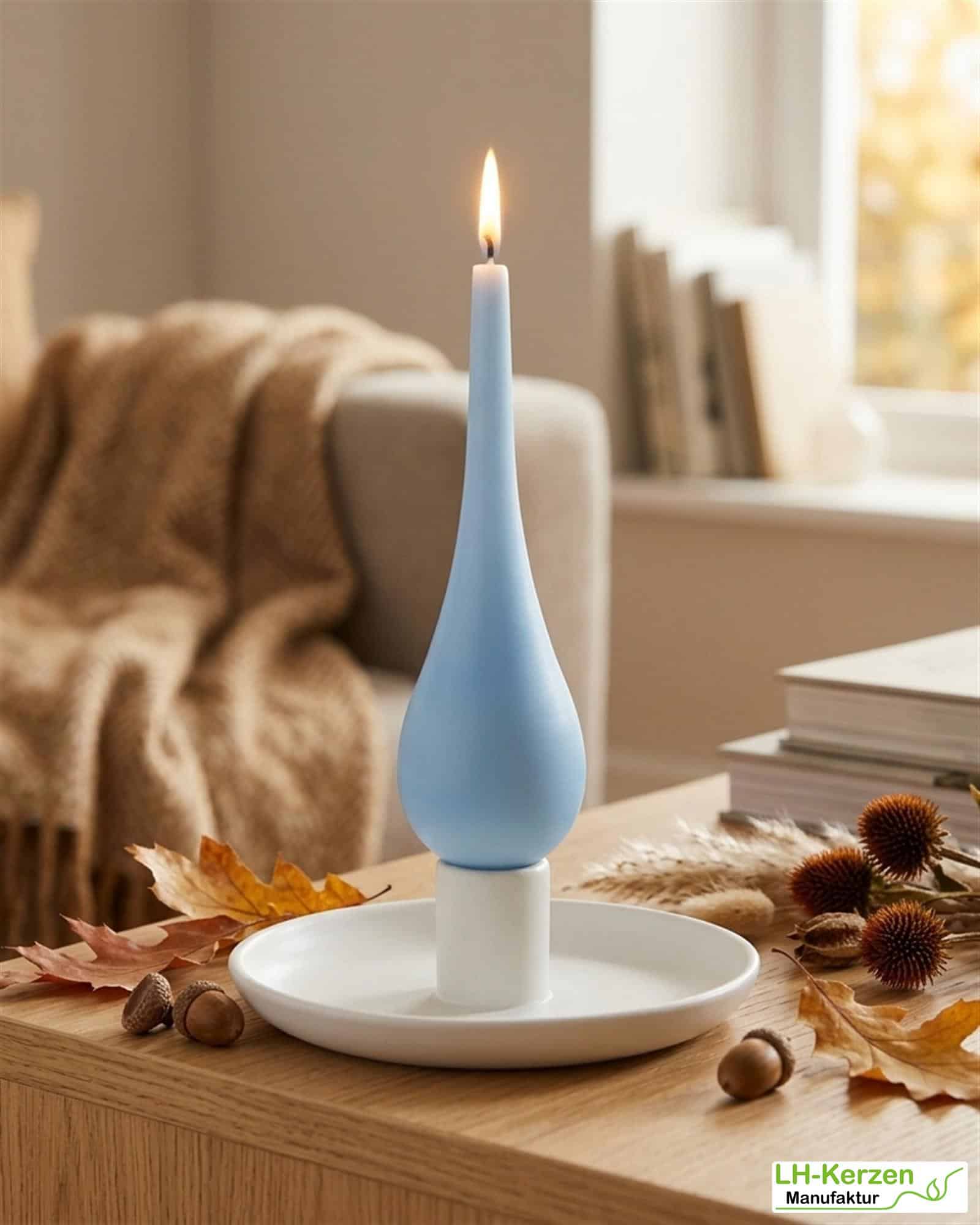 Tropfenkerze Hellblau – maritime Sommerkerze für Tischdeko & Geschenkideen