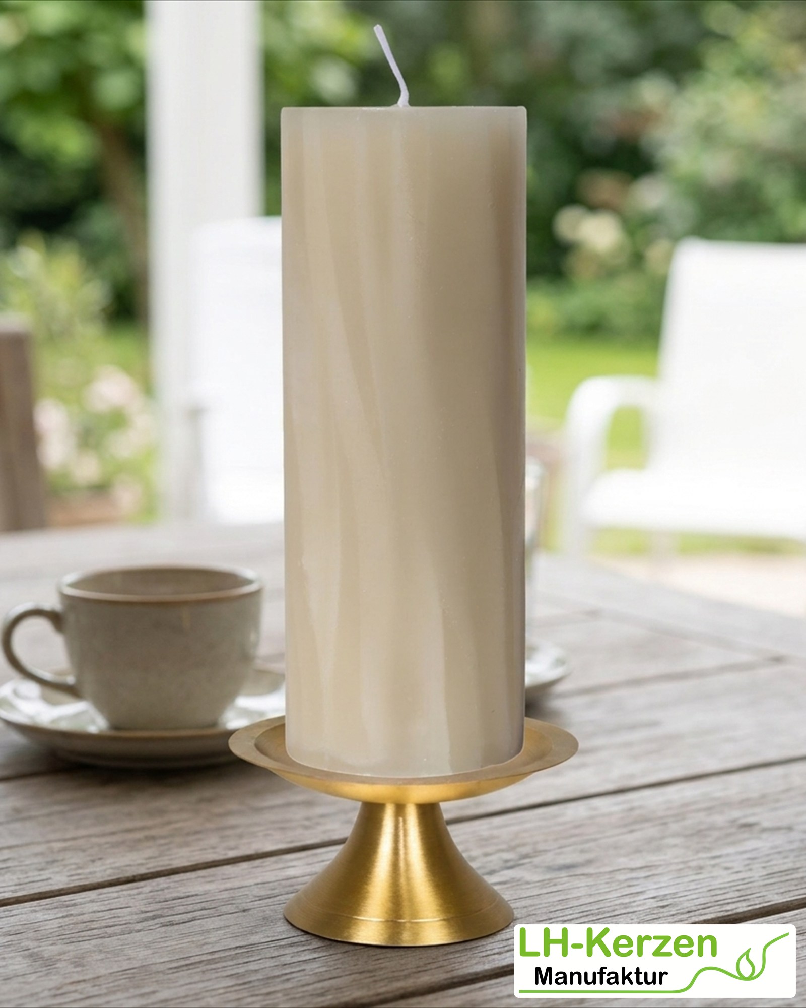 Marmorkerze Sandbeige – Ø 6 × 16 cm, personalisierbar