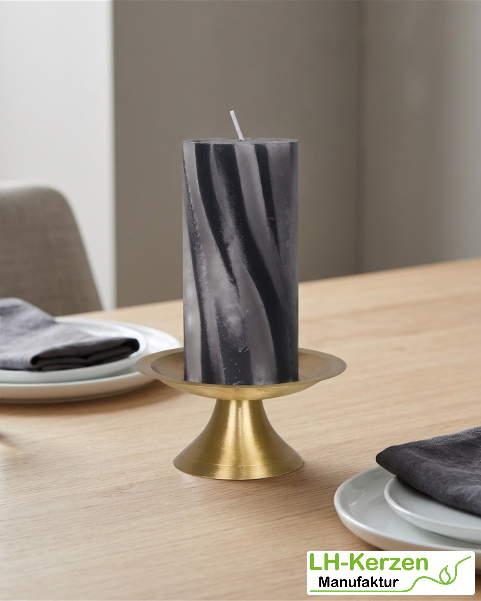 Marmorkerze Schwarz-Grau – Ø 6 × 12,5 cm, personalisierbar