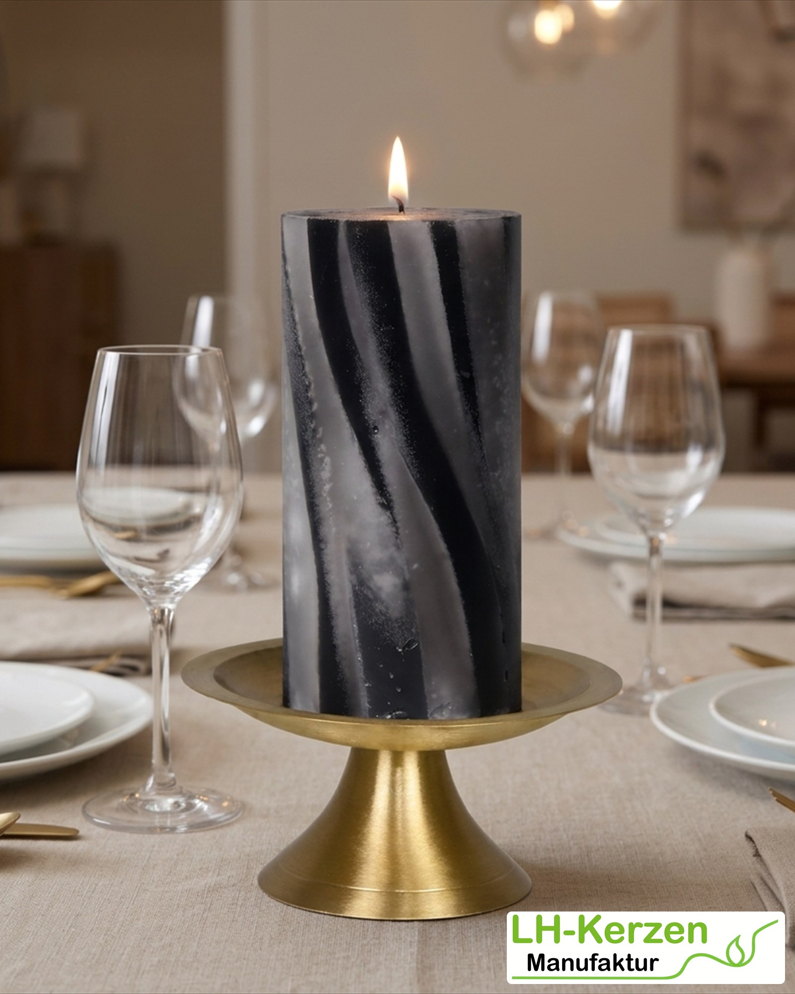 Marmorkerze Schwarz-Grau – Ø 6 × 12,5 cm, personalisierbar