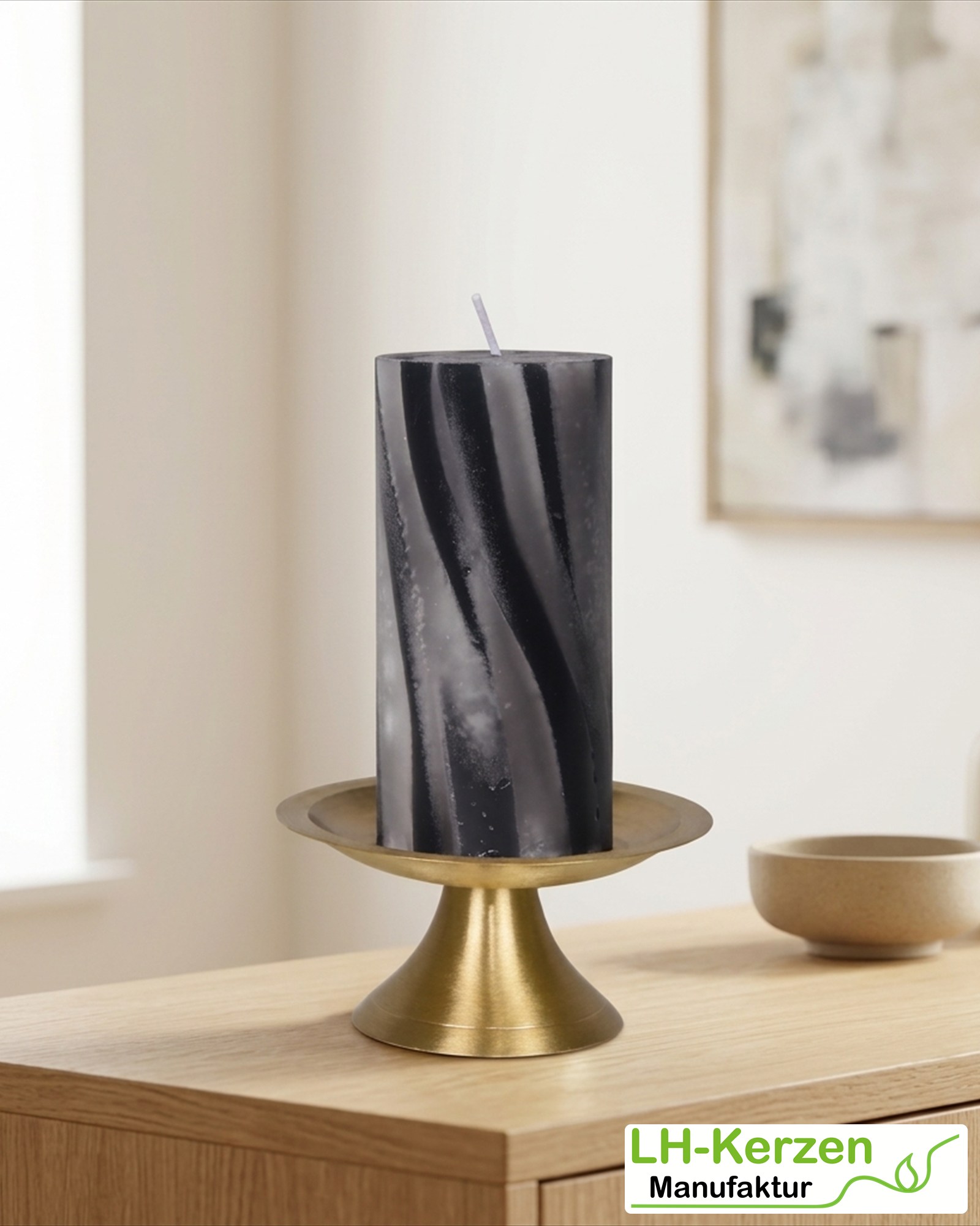 Marmorkerze Schwarz-Grau – Ø 6 × 12,5 cm, personalisierbar