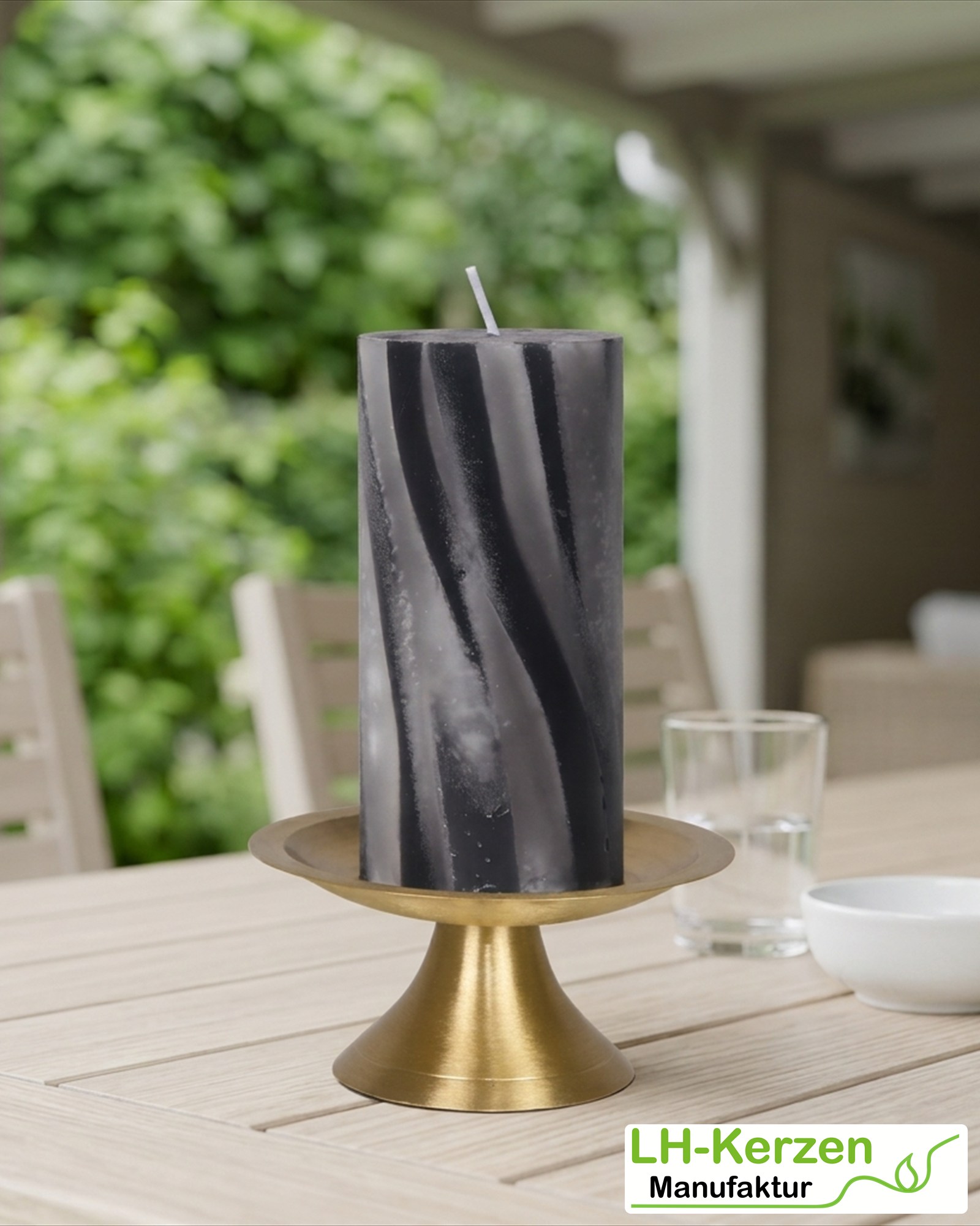 Marmorkerze Schwarz-Grau – Ø 6 × 12,5 cm, personalisierbar