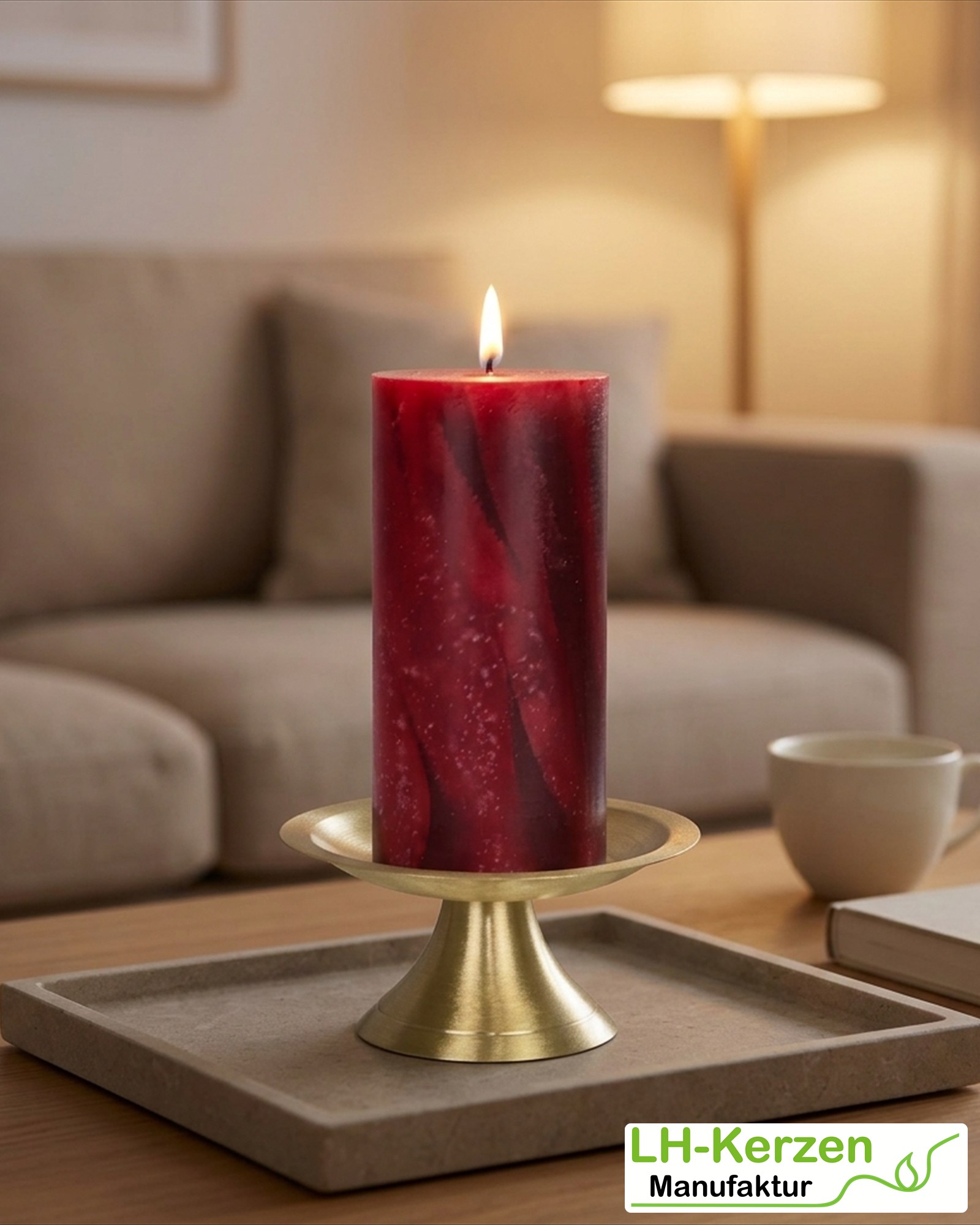 Marmorkerze Bordeauxrot – Ø 6 × 12,5 cm, personalisierbar