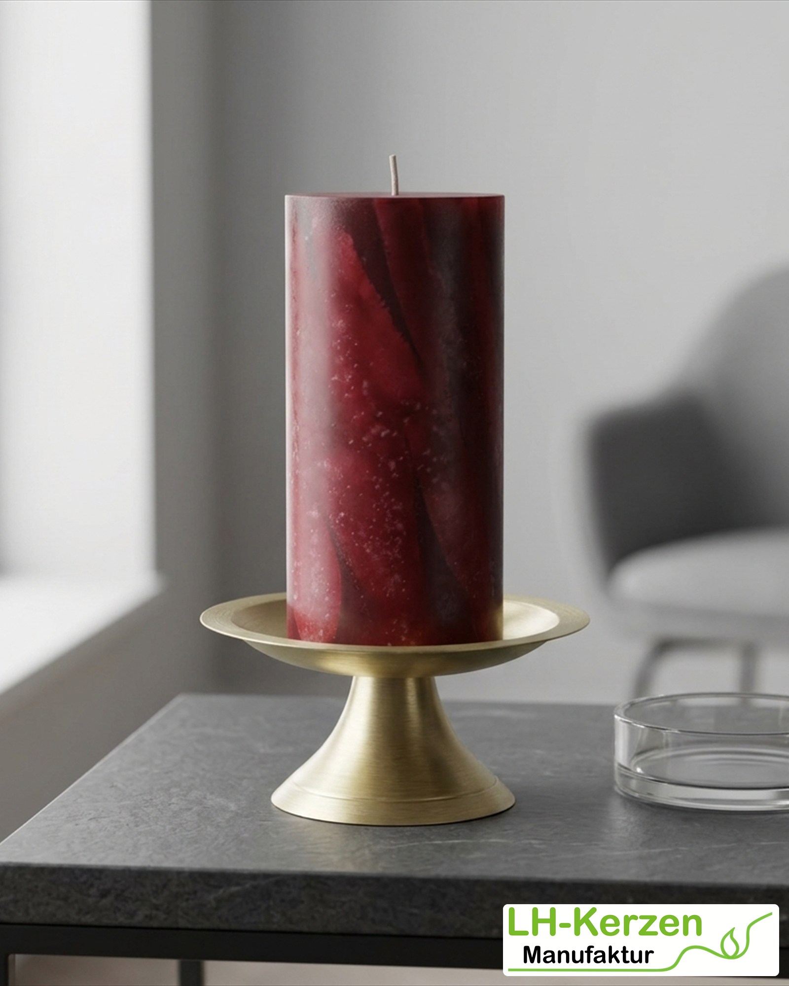 Marmorkerze Bordeauxrot – Ø 6 × 12,5 cm, personalisierbar