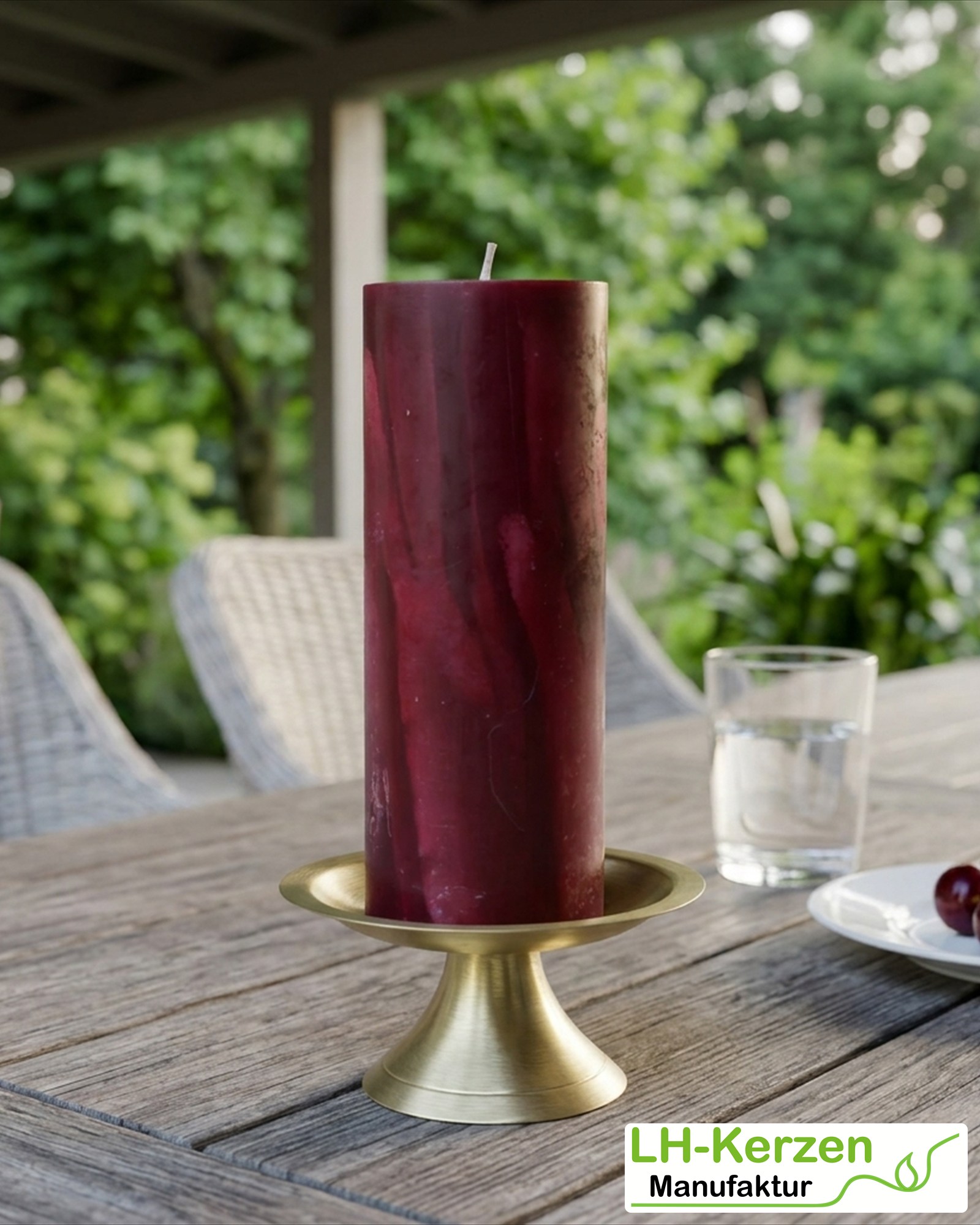 Marmorkerze Bordeauxrot – Ø 6 × 16 cm, personalisierbar