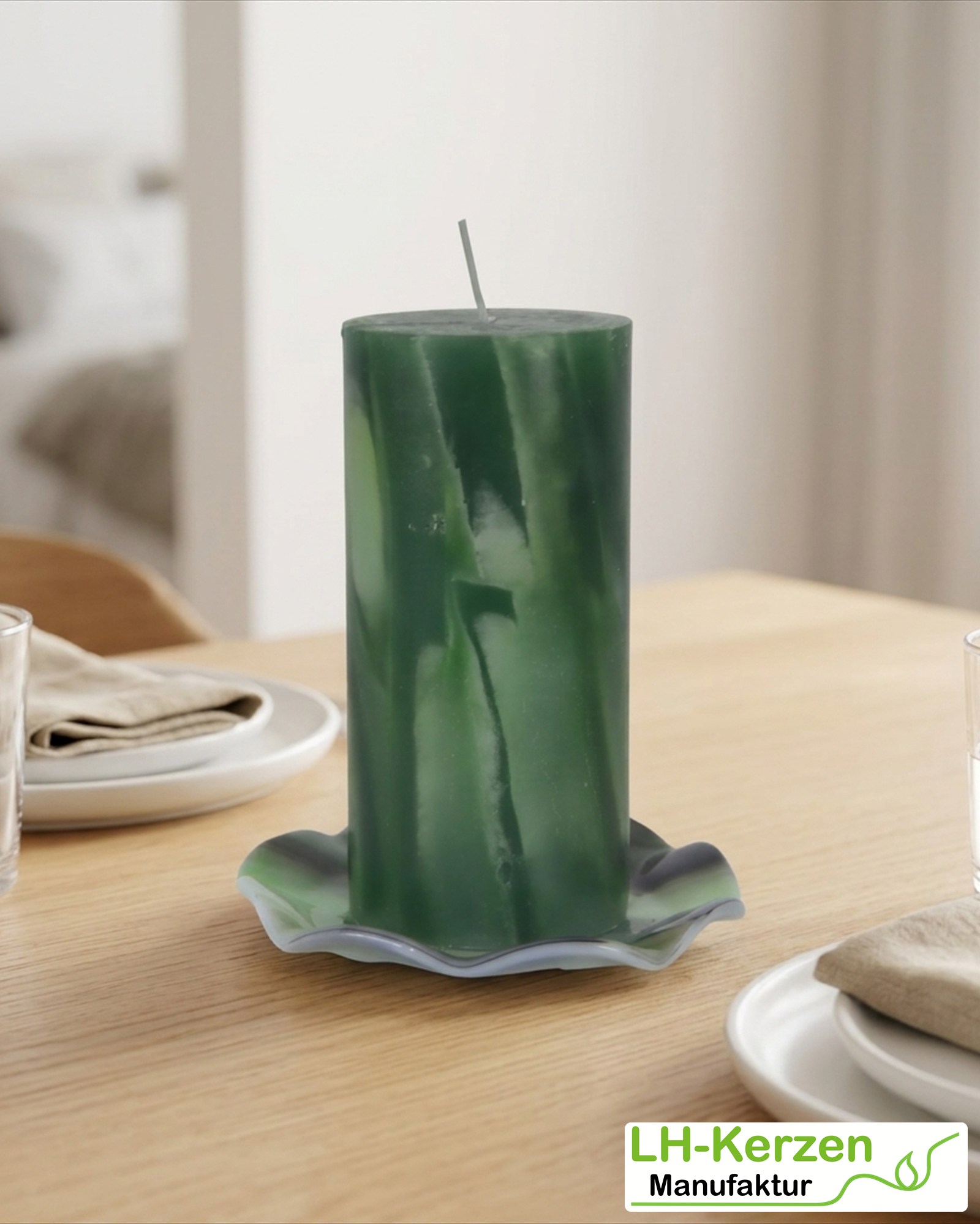 Marmorkerze Dunkelgrün – Ø 6 × 12,5 cm, personalisierbar