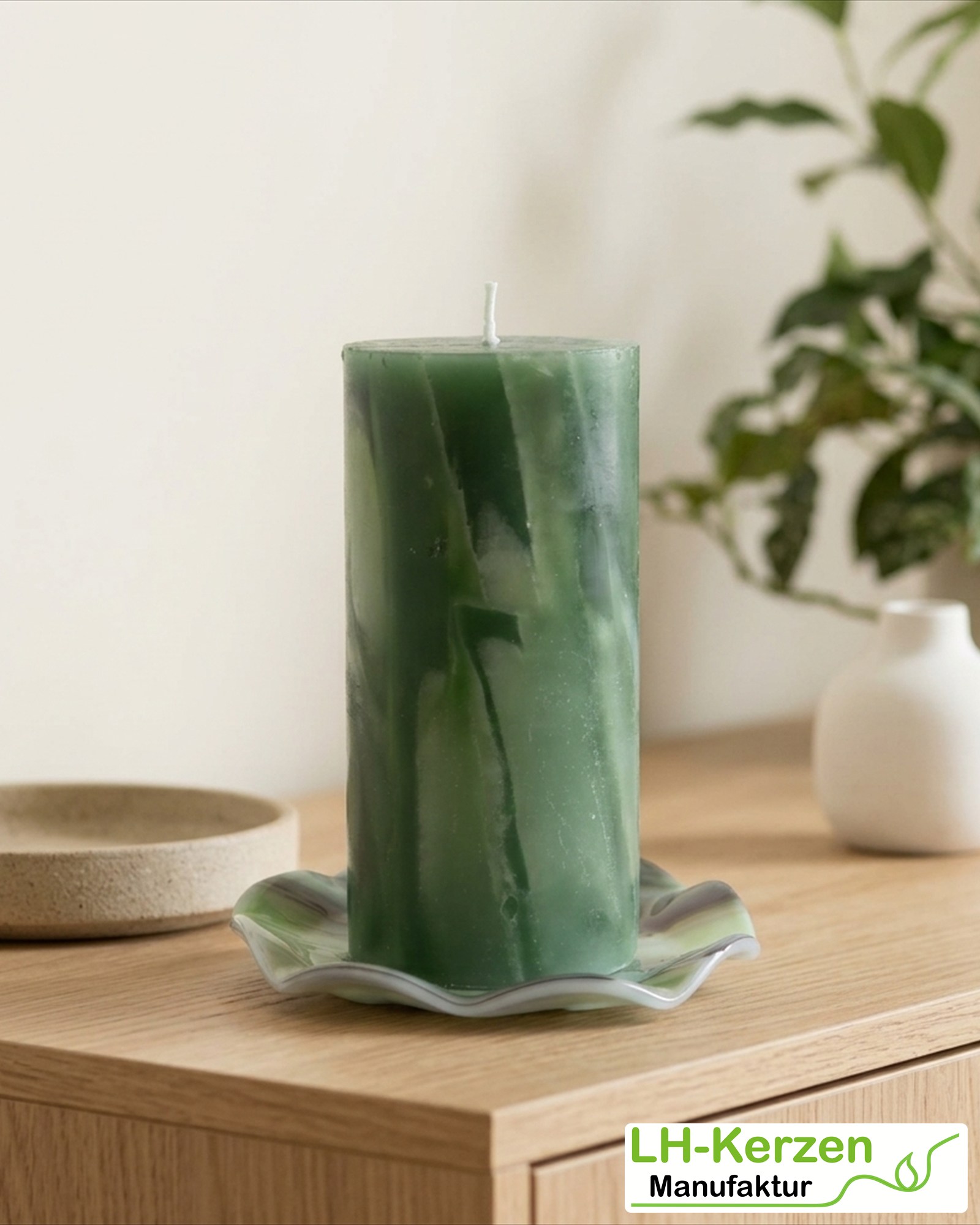 Marmorkerze Dunkelgrün – Ø 6 × 12,5 cm, personalisierbar