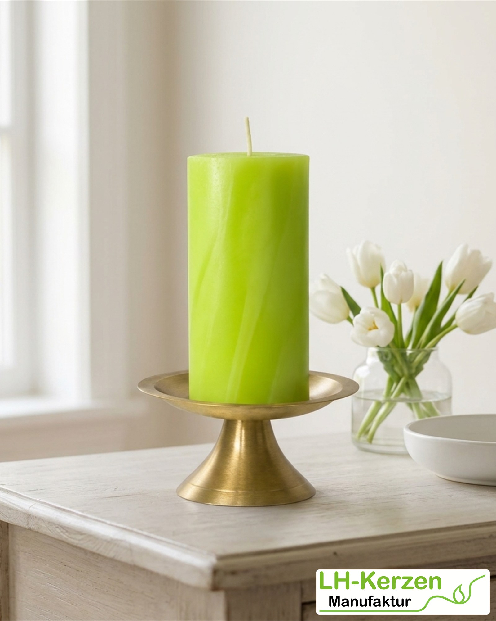Marmorkerze Limettengrün – Ø 6 × 12,5 cm, personalisierbar