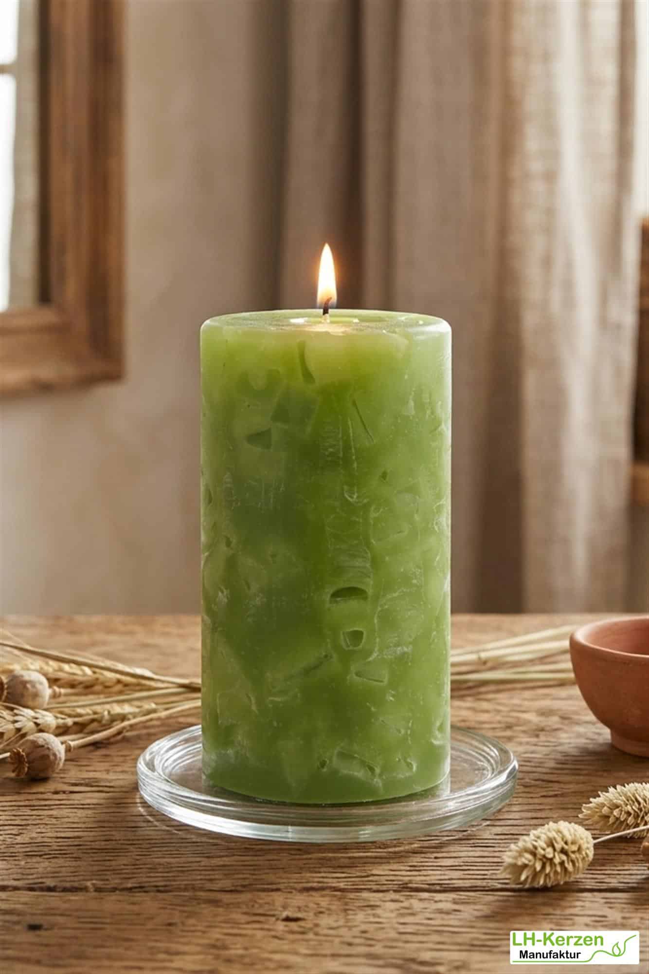 Grüne Wachswürfelkerze "Naturmosaik", handgefertigte Wachscrackerkerze personalisierbar